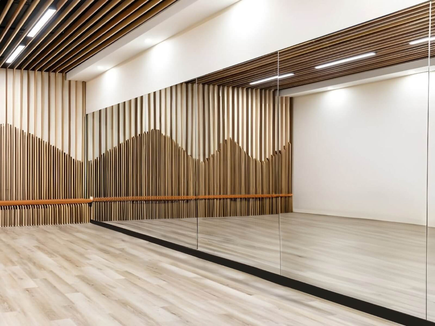 Série de miroirs Plumi Mural dans une salle de danse professionnelle